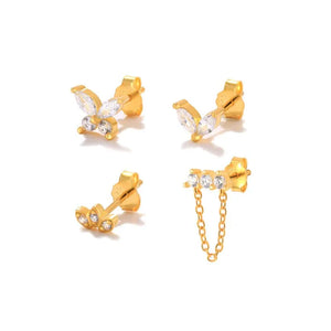 925 Silver Zircon Butterfly Stud Earrings Set Gift 3 4 PCs/Set