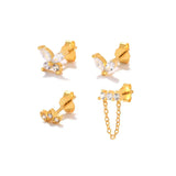 925 Silver Zircon Butterfly Stud Earrings Set Gift 3 4 PCs/Set