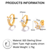 925 Silver Zircon Butterfly Stud Earrings Set Gift 3 4 PCs/Set