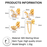 925 Silver Zircon Butterfly Stud Earrings Set Gift 3 4 PCs/Set