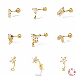 925 Silver Zircon Flower Piercing Stud Earrings for Women