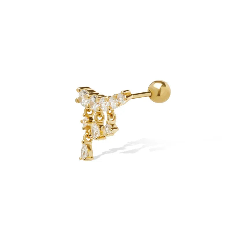 925 Silver Flower Piercing Stud Earrings For Women Zircon Set