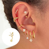 925 Silver Flower Piercing Stud Earrings For Women Zircon Set