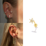 925 Silver Flower Piercing Stud Earrings For Women Zircon Set