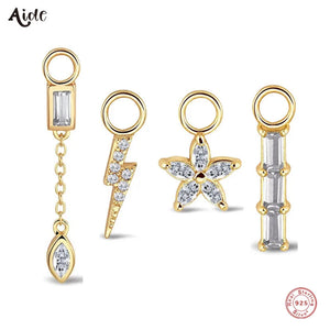 925 Silver Zircon Charms Earrings Flower Lightning Pendants
