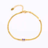 925 Silver Snake Chain Bracelet Green Purple Zircon Charm