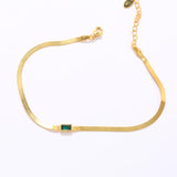 925 Silver Snake Chain Bracelet Green Purple Zircon Charm