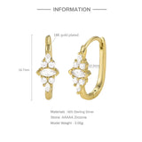 925 Silver Zircon Bee Hexagon Frame Huggie Earrings Crystal Hoop Gift