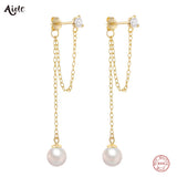 925 Silver Zircon Tassel Earrings With Pearl Charm