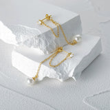 925 Silver Zircon Tassel Earrings With Pearl Charm