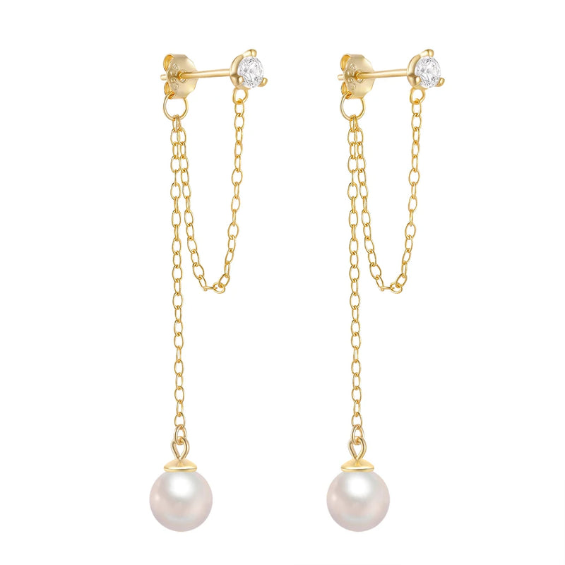 925 Silver Zircon Tassel Earrings With Pearl Charm