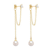 925 Silver Zircon Tassel Earrings With Pearl Charm