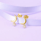 925 Silver Moon Star Stud Earrings Crystal Snake Ear Stud Party Jewelry