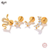 925 Silver Zircon Snake Moon Stud Earring