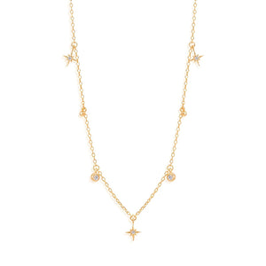 925 Silver Zircon Star Necklace 18k Plated Chain Choker