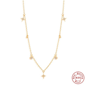 925 Silver Star Charms Necklace with Zircon, Choker Style