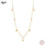 925 Silver Zircon Star Necklace 18k Plated Chain Choker