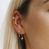 925 Silver Zircon Star Stud Earrings 3 Chain Tassel Front Back Earrings