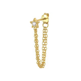 925 Silver Zircon Star Stud Earrings 3 Chain Tassel Front Back Earrings