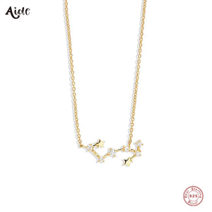 925 Silver Zodiac Constellation Pendant Necklace with Zircon Charm