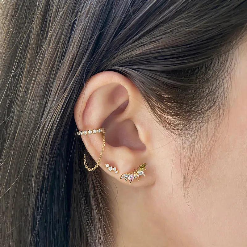 Classic Copper Earrings Set Colorful Zircons Flower Bee Chain 3/4 pcs Jewelry
