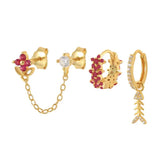 Classic Copper Earrings Set Colorful Zircons Flower Bee Chain 3/4 pcs Jewelry
