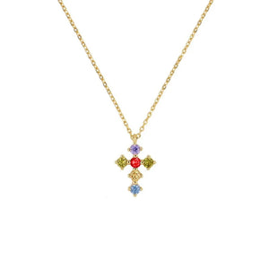 Rainbow Colorful Zircon Cross Pendant Necklace Crystal Jewelry