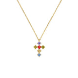 Rainbow Colorful Zircon Cross Pendant Necklace Crystal Jewelry