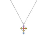 Rainbow Colorful Zircon Cross Pendant Necklace Crystal Jewelry