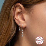925 Sterling Silver Hoops Earrings CZ Pendientes