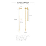 Zircon Long Chain Tassel 925 Silver Drop Earrings For Women