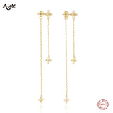 Zircon Long Chain Tassel 925 Silver Drop Earrings For Women