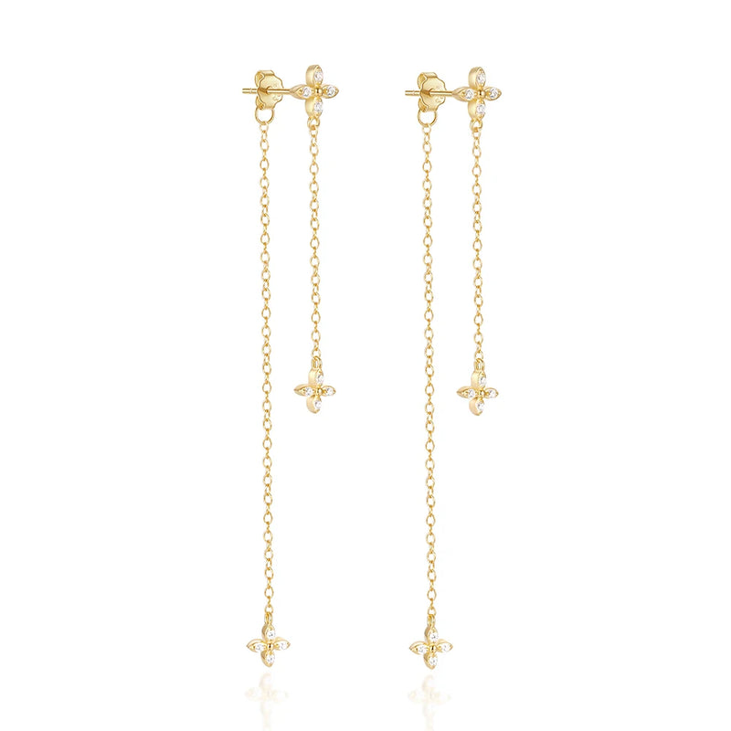 Zircon Long Chain Tassel 925 Silver Drop Earrings For Women