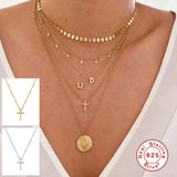 925 Silver Vintage Ethnic Cross Pendant Choker Necklace for Women