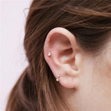 925 Silver Zircon Stud Earrings Threaded Drop Piercing Jewelry