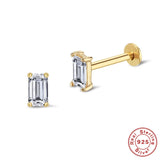 925 Silver Zircon Stud Earrings Threaded Drop Piercing Jewelry