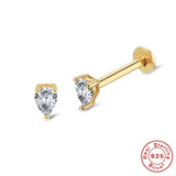 925 Silver Zircon Stud Earrings Threaded Drop Piercing Jewelry