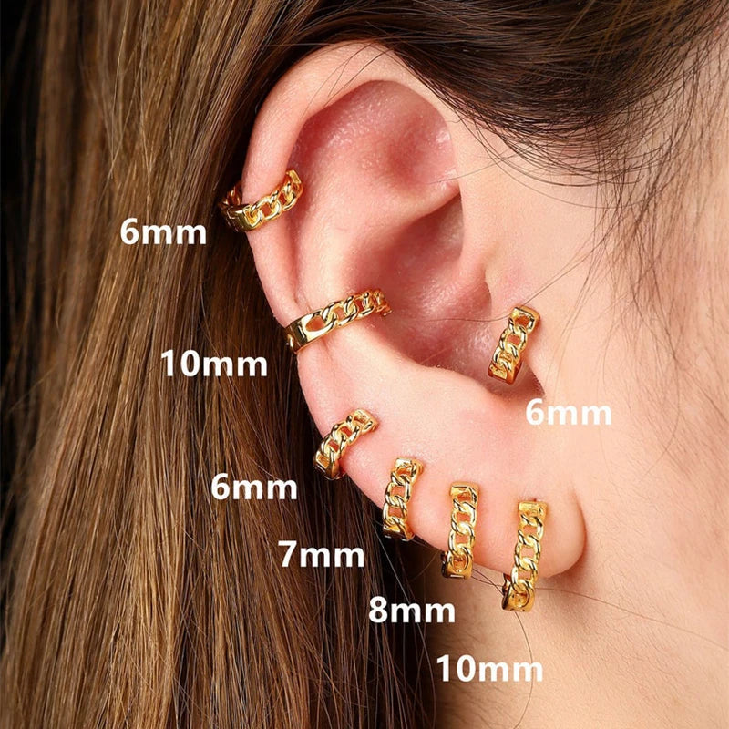 Silver Chain Shape Circle Huggie Earrings Set For Women