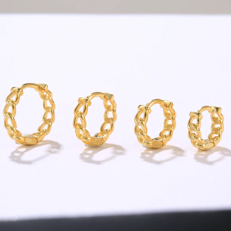 Silver Chain Shape Circle Huggie Earrings Set For Women
