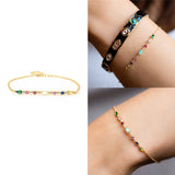 Boho Rainbow Zircon Beads Chain Bracelet Turquoise Crystal Charm Jewelry
