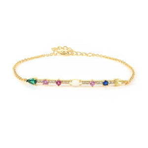 Boho Rainbow Zircon Beads Chain Bracelet Crystal Pave Charm Jewel