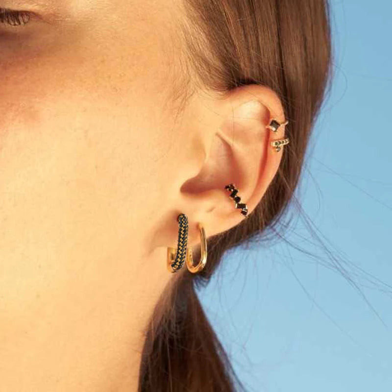 CZ Geometric Diamond Hoop Earrings for Women Gift