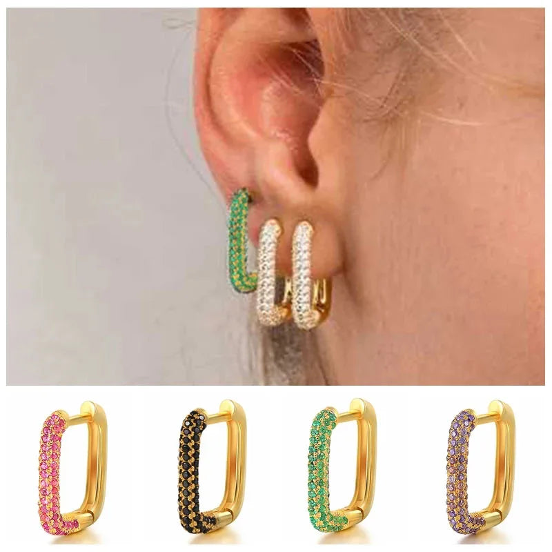 CZ Geometric Diamond Hoop Earrings for Women Gift