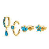 Silver Turquoise Crown Star Moon Zircon Snake Earrings Set