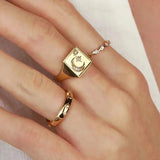 Silver Rainbow Oval Diamond Zircon Opening Rings Women Unique Hand Encircle Moon