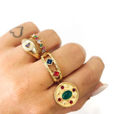 Silver Rainbow Oval Diamond Zircon Opening Rings Women Unique Hand Encircle Moon