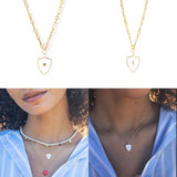 Silver Rainbow Square Zircon Star Pendant Necklace Enamel Eye Heart Charm