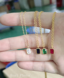 Silver Rainbow Square Zircon Star Pendant Necklace Enamel Eye Heart Charm