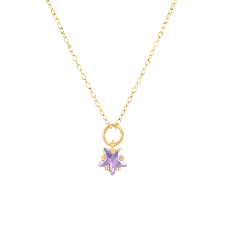 Silver Rainbow Square Zircon Star Pendant Necklace Enamel Eye Heart Charm