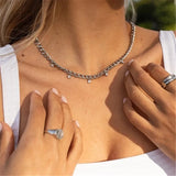 Silver Thick Chain Necklace Women Colored Zircons Pave Setting Choker